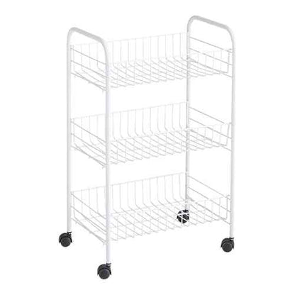 Rubbermaid 3-Tier Shelving Wheeled Organizer, Wire Adjustable Metal Storage Cart, for Office/Kitchen/Bedroom/Laundry Home Use, White