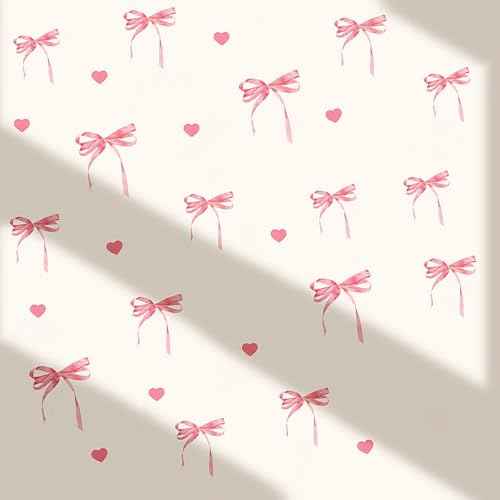 12 Sheets Bow Wall Stickers Peel and Stick Coquette Pink Bow Heart Decals for Room Nursery Boho Bedroom Dresser Playroom Living Room Windows Aesthetic Waterproof Wallpaper for Christmas Room Decor