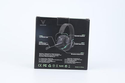 Vakedy Wireless Gaming Headset for PC, PS5, PS4, Mac, Switch, 2.4GHz USB Dongle Headphones with Mic, Bluetooth 5.4, 50mm Driver, Stereo Sound, Cool Lighting, 50H Battery-Black/Green