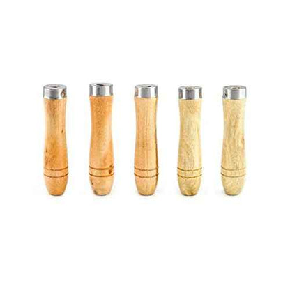 QWORK Wooden File Handle with Strong Metal Collars, 5 Pack Ergonomic Handles Easy Installation for 4'' - 7'' Metal File, Screwdriver, Hand Drill