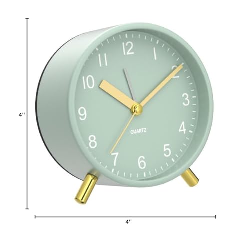 Analog Alarm Clock, 4 inch Super Silent Non Ticking Small Clock with Night Light, Battery Operated, Simple Design, easy setting for Office, Bedroom, Bedside, Desk, teens, elders, kids, adult, Green