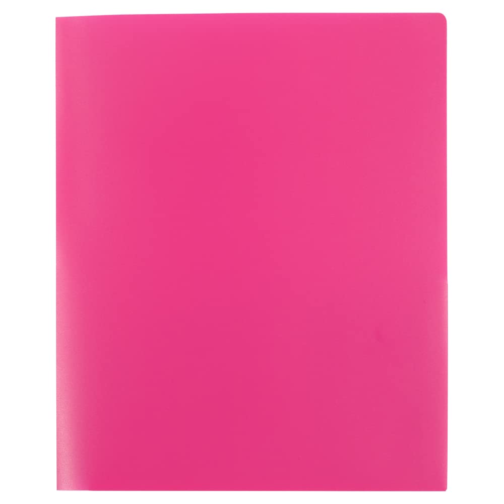 JAM PAPER Heavy Duty Plastic 2 Pocket Extra Tough School Folders - Fuchsia Hot Pink - 6/Pack