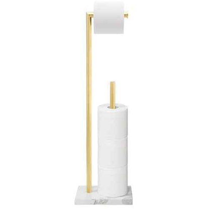 Toilet Paper Holder Stand Brushed Gold with Reserve, Marble Base Design, Free Standing Bathroom Tissue Roll Holder Freestanding, SUS304 Stainless Steel
