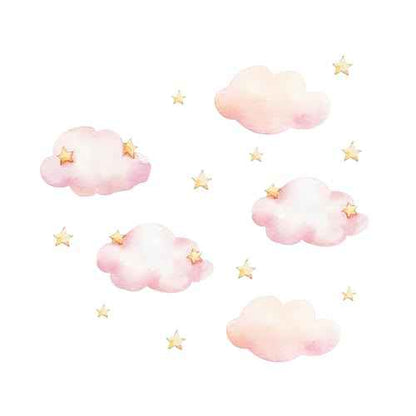 Pink Clouds and Stars Wall Stickers, sacinora Cartoon DIY Art Wall Decals Removable Vinyl Peel and Stick for Kids Baby Nursery Living Room Bedroom Children's Room Playroom Decorations