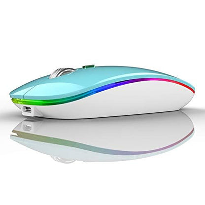 TENMOS Wireless Bluetooth Mouse, LED Slim (Bluetooth 5.1/5.0 + USB) 2.4GHz Rechargeable Silent Bluetooth Wireless Mouse with Type C Adapter for Laptop/MacBook/iPad OS 13 and Above (Matte Black)