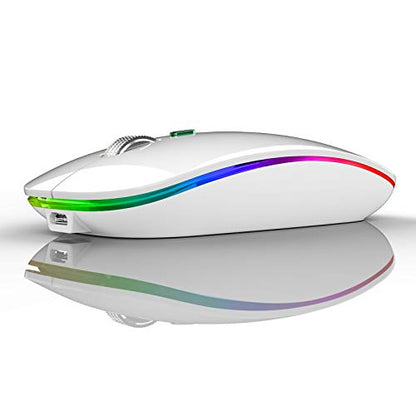TENMOS Wireless Bluetooth Mouse, LED Slim (Bluetooth 5.1/5.0 + USB) 2.4GHz Rechargeable Silent Bluetooth Wireless Mouse with Type C Adapter for Laptop/MacBook/iPad OS 13 and Above (Matte Black)