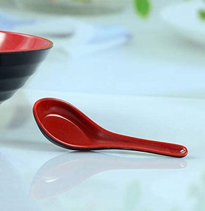 JapanBargain 2384x4, Set of 4 Asian Japanese Chinese Wonton Soba Rice Pho Ramen Noodle Soup Spoons, Black/Red