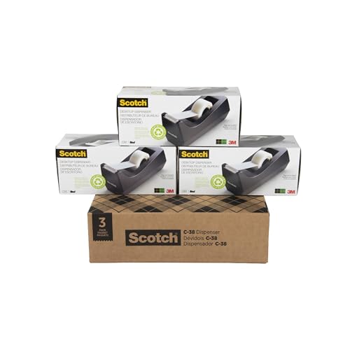 Scotch Desktop Tape Dispenser, Black, 2.7 in. x 2.7 in. x 6.4 in., 3 Tape Dispensers