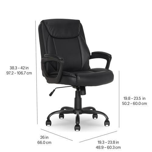 Amazon Basics Classic Puresoft PU Padded Mid-Back Office Desk Chair with Armrest, Easy Assembly, Sturdy Metal Base, Wheels, 275lb Support, 26"D x 23.75"W x 42"H, Black