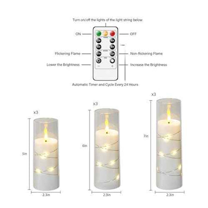 Flameless Candles with Embedded Star String, 12 Pcs Battery Operated LED Pillar Candles with Remote and Timer, Suitable for Home Decor, Party, Christmas & Wedding (White)
