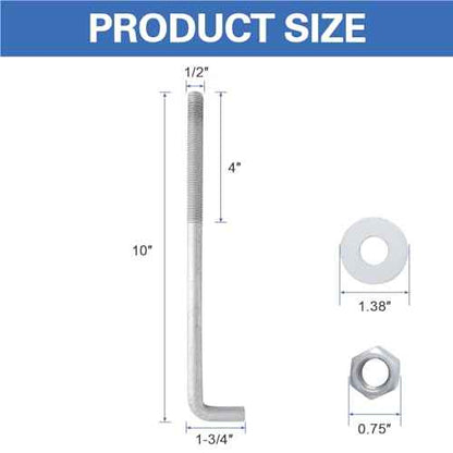 1/2¡± x 10¡± Concrete Anchor Bolts (25 Pack) L Shaped, Hot-Dip Galvanized