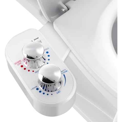 Bidet Attachment for Toilet Warm Water, Hot and Cold & Pressure Adjustable, Dual Nozzle, Self-Cleaning, Non-Electric Heated Ultra-Slim Toilet Bidet, Rear and Female Wash (White)