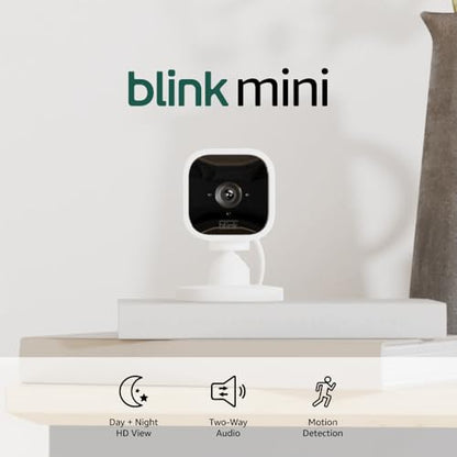 Blink Mini - Compact indoor plug-in smart security camera, 1080p HD video, night vision, motion detection, two-way audio, easy set up, Works with Alexa – 2 cameras (Black)
