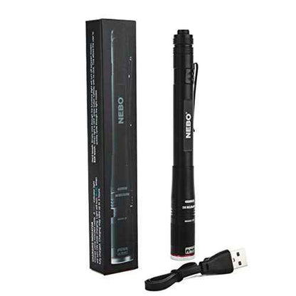 NEBO INSPECTOR RC Pen Light | 360 Lumens, 3 Light Modes, Rechargeable & AAA Battery Powered LED Flashlight, Waterproof, Compact & Durable, Pocket Clip for EDC, Includes USB Charging Cable