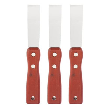 uxcell Putty Scraper 1" Stainless Steel Putty Knife Wooden Handle for Drywall Puttying 3Pcs