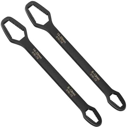 2pcs Black Universal Wrench,8-22mm Universal Torx Wrench,Double-ended Self-tightening Adjustable All in One Tool