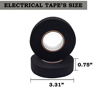 Electric Insulation Tape Fabric, 3/4In x 50ft Automotive Tape Cloth, High Temp Tape for Exhaust - 4 Rolls Wire Harness Friction Tape Black(Non-Flame Retardant)