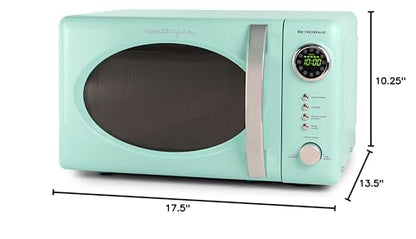 Nostalgia Retro Microwave Oven - 0.7 Cu Ft, 700-Watt Countertop Size with Glass Turntable, Child Safety Lock, 8 Auto-Cook Programs, Digital Clock - Aqua