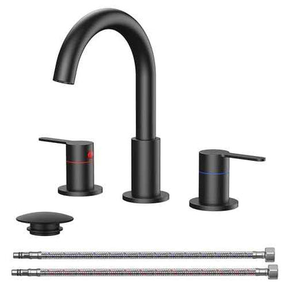 8 inch Bathroom Sink Faucet, Matte Black Bathroom Faucet with Aerator, 360¡Æ Swivel High Arc Spout, cUPC NSF Certified, CEC & DOE Compliant with Pop-Up Drain Assembly