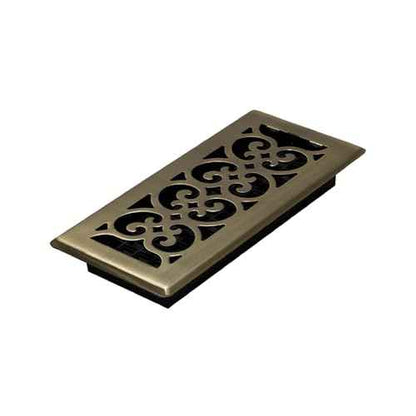 Decor Grates (4-Pack) SPH410-A Scroll Design Floor Register, 4x10 Inches, Antique Brass Finish