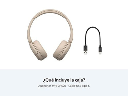 Sony WH-CH520 Best Wireless Bluetooth On-Ear Headphones with Microphone for Calls and Voice Control, Up to 50 Hours Battery Life with Quick Charge Function, Includes USB-C Charging Cable - Beige