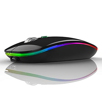 TENMOS Wireless Bluetooth Mouse, LED Slim (Bluetooth 5.1/5.0 + USB) 2.4GHz Rechargeable Silent Bluetooth Wireless Mouse with Type C Adapter for Laptop/MacBook/iPad OS 13 and Above (Matte Black)
