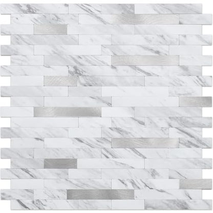 DICOFUN Peel and Stick Backsplash Tile, PVC Mixed Metal Stick on Backsplash Tiles for Kitchen and Bathroom (1, White Marble & Grey Texture)