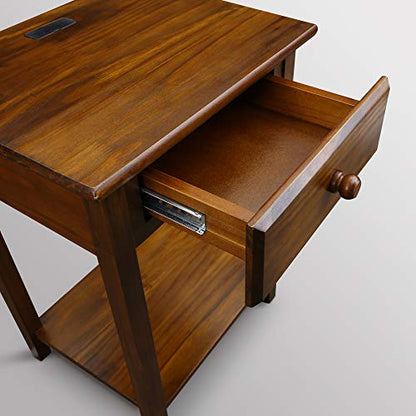 Casual Home Owl Night Stand with USB Port Charging Station and Drawer, 17.5" W x 14.25" D x 24.5" H, Natural Gray