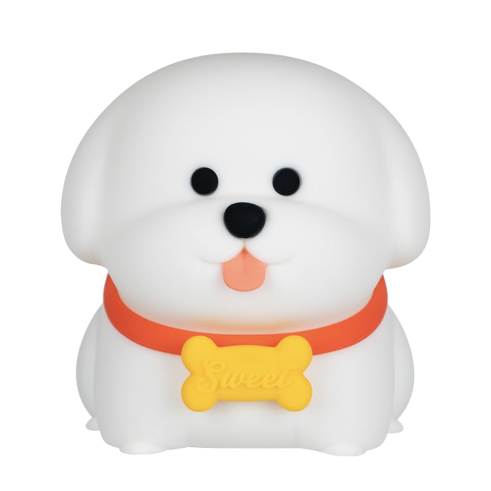 Wonderboy Puppy Night Light, 3000K Warm Light, RGB Color Mode, Adjustable Brightness, 15-Min Auto Off, Silicone, White