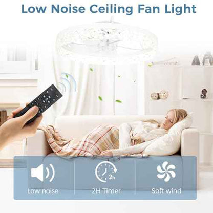 19'' Modern Ceiling Fans with Lights, Low Profile Flush Mount Remote Reversible Ceiling Fan White