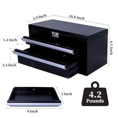 SUMERUZ Mini Tool Box with Drawers - Small Metal Tool Box, Micro Top Tool Chest for Tools Storage,Multi-Purpose Portable Storage Case Organizer (Black01)