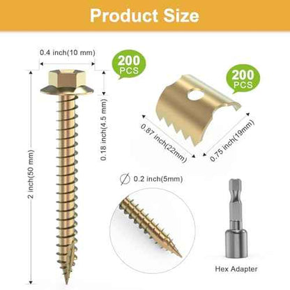 200 Pcs 2'' Fence Staples, Reusable Fasteners with Wire Fixer, Nails for Wire Mesh and Woven Fencing, Quickly Install Screws with Cordless Drill