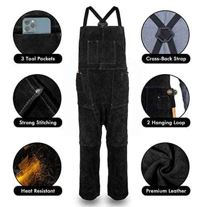 Leather Welding Apron Split Leg for Men and Women,Heavy Duty Cowhide Leather Welding Pants-Forging Apron