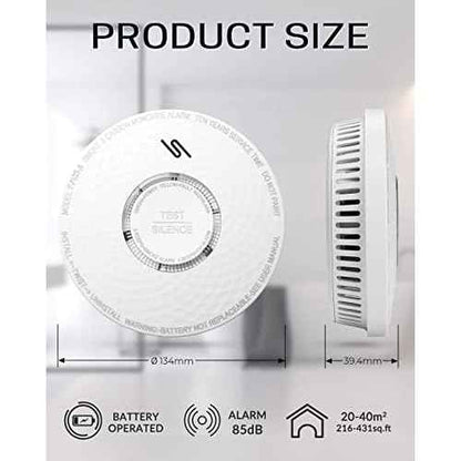 Ecoey Smoke Detector Carbon Monoxide Detector Combo, 10-Year Battery Combination Smoke Carbon Monoxide Alarm, Fire and CO Alarm with Test and Silence Function,1 Pack