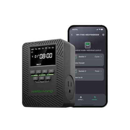 2025 MARS Hydro ITime 2-in-1 Smart Timer Outlet Dual Outlet App Control Custom Programmable 12 On/Off for Home Office and Plant Growth Use