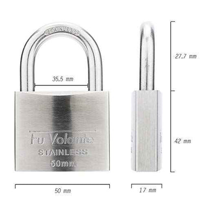 Stainless Steel Pin Tumbler Padlock, 304 Marine Series, Weatherproof Padlock for Outdoor use, 2 inch Wide Body, Keyed Different - Stainless Steel Body & Shackle