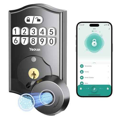 Fingerprint Door Lock, Keyless Entry Door Lock with App Control, Electronic Keypad Deadbolt for Front Door, Anti-Peeking Password, Auto-Lock Smart Door Locks, Easy Install