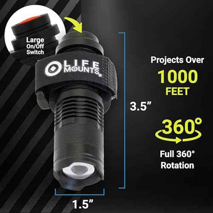 Life Mounts Firefighter Helmet Light - 3.5 in x 1.5 in, White LED - Hard Hat LED Light Mount - 360 Degree Rotation - Weatherproof & Shock-Proof - Quick Detach for Handheld Use