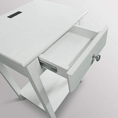 Casual Home Owl Night Stand with USB Port Charging Station and Drawer, 17.5" W x 14.25" D x 24.5" H, Natural Gray