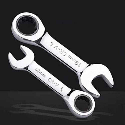 FLZOSPER 10mm Metric Stubby Box End Head Geared Wrench, 72-Tooth Ratcheting Combination Wrench Spanner
