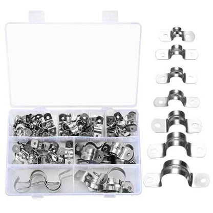 90 Pcs Two Hole Strap U Clamp,Pipe Strap U Bracket Clamp, Stainless Steel Rigid Pipe Strap U Bracket Tube Strap Clamp Kit for Pipe Tube Fixing Mounting - 5/16" 3/8" 9/16" 1/2" 5/8" 3/4" 1"