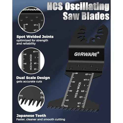 GORWARE Multitool Blades, 60PCS Japanese Tooth Blades for Wood Plastic, Universal Oscillating Tool Blades Fit Milwauke, Worx, Rockwell, Rigid
