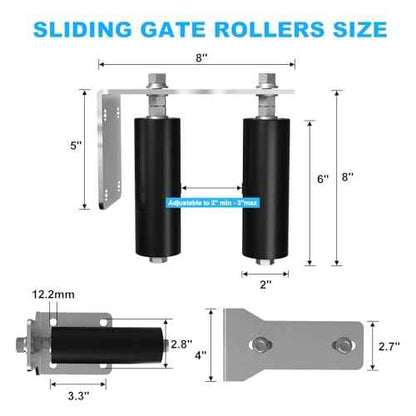 2 Pcs Heavy Duty Sliding Gate Rollers, Adjustable 6" Double Hard Nylon Rollers, Gate Roller Guide, Sliding Gate Kit for Sliding Rolling Gates, Barn Doors(Black, 1/5" Steel)