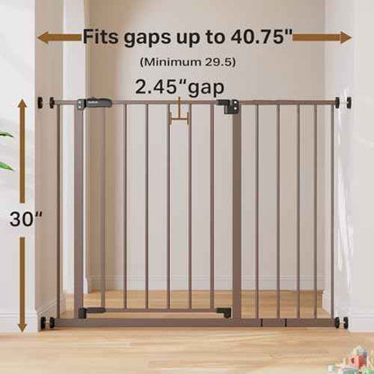 InnoTruth 29.5?40.75" Baby Gate for Stairs, 30" Tall Dog Gates for Doorways & Hallways, Safety Gate for Kids & Pets, Pressure-Mounted Walk-Through with Dual Lock & 2-Way Swing, Brown