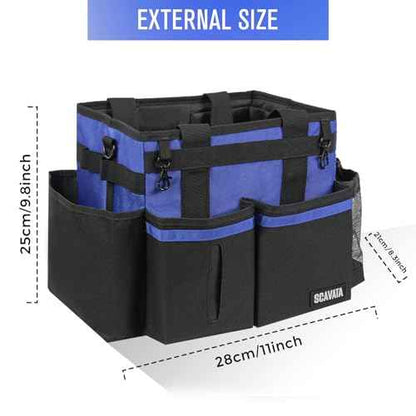 Compact Wearable Cleaning Caddy, Small Supplies Organizer with Handle & Shoulder Straps for Housekeepers, Under Sink & Car Cleaning Tool Organizer Bag (Blue)