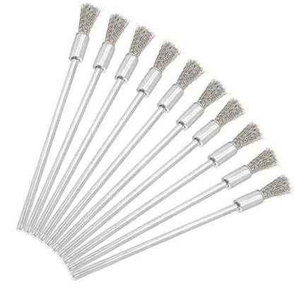 Uenhoy 10 Pieces Extended Stainless Steel Wire Cleaning End Brushes Pen Shaped Polishing Wire Brushes for Rust Paint Removal, 1/8" (3mm) Shank, 1/4" (6mm) End Brush