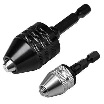2Pcs Keyless Drill Chuck Adapter Set, 1/4" Hex Shank Quick Change (0.3-8mm) ? Fits Impact Drill & Power Tools, Carbon Steel, for Milwaukee, DeWalt, Makita (2-Piece)