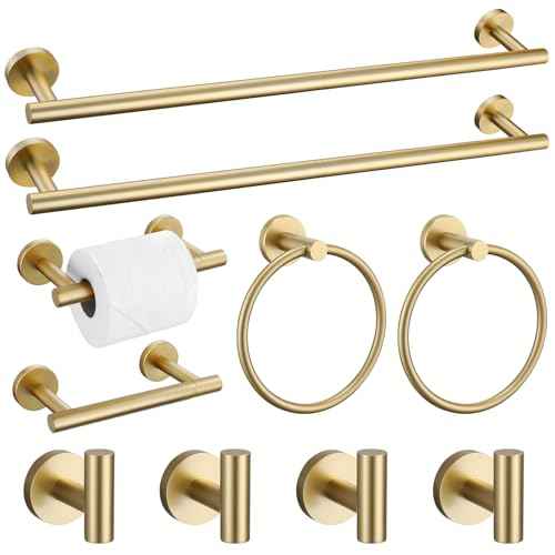 10 Pieces Brushed Gold Bathroom Hardware Towel Bar Set for Bathroom Wall, 23.6Inch Bathroom Accessories Set Upgraded Bathroom Towel Holder, Stainless Steel Towel Racks Bathroom Wall Mounted
