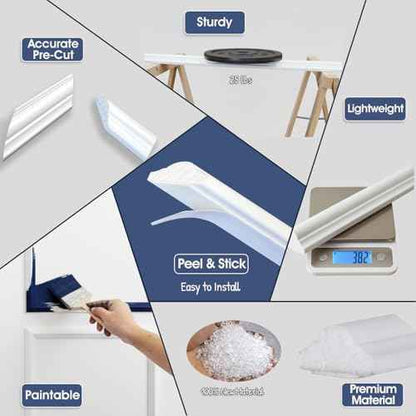 Peel and Stick Wall Molding Kit ? Pre-Cut Wainscoting Panels, Set of 3 (3 Top & 3 Bottom), Ready to Assemble & Easy to Install for Interior Wall D?cor, Living Room Bedroom Accent Walls (54 x 24 in)