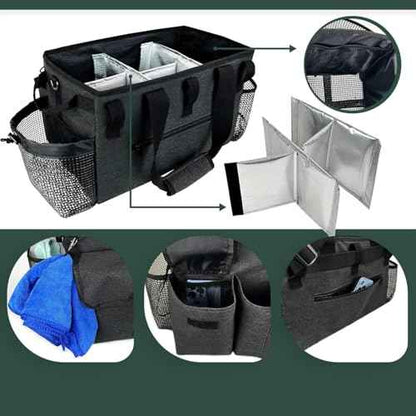 Large Cleaning Caddy Bag, Wearable Cleaning Supplies Organizer with Shoulder and Waist Straps, Multiple Compartments Organizer Tote with Detachable Divider for Cleaners (Black)